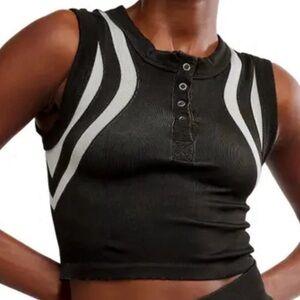 FP Movement by Free People Black and White Henley Ribbed Crop Tank